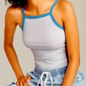 wild fable White and Blue Outline Ribbed Tank Top
